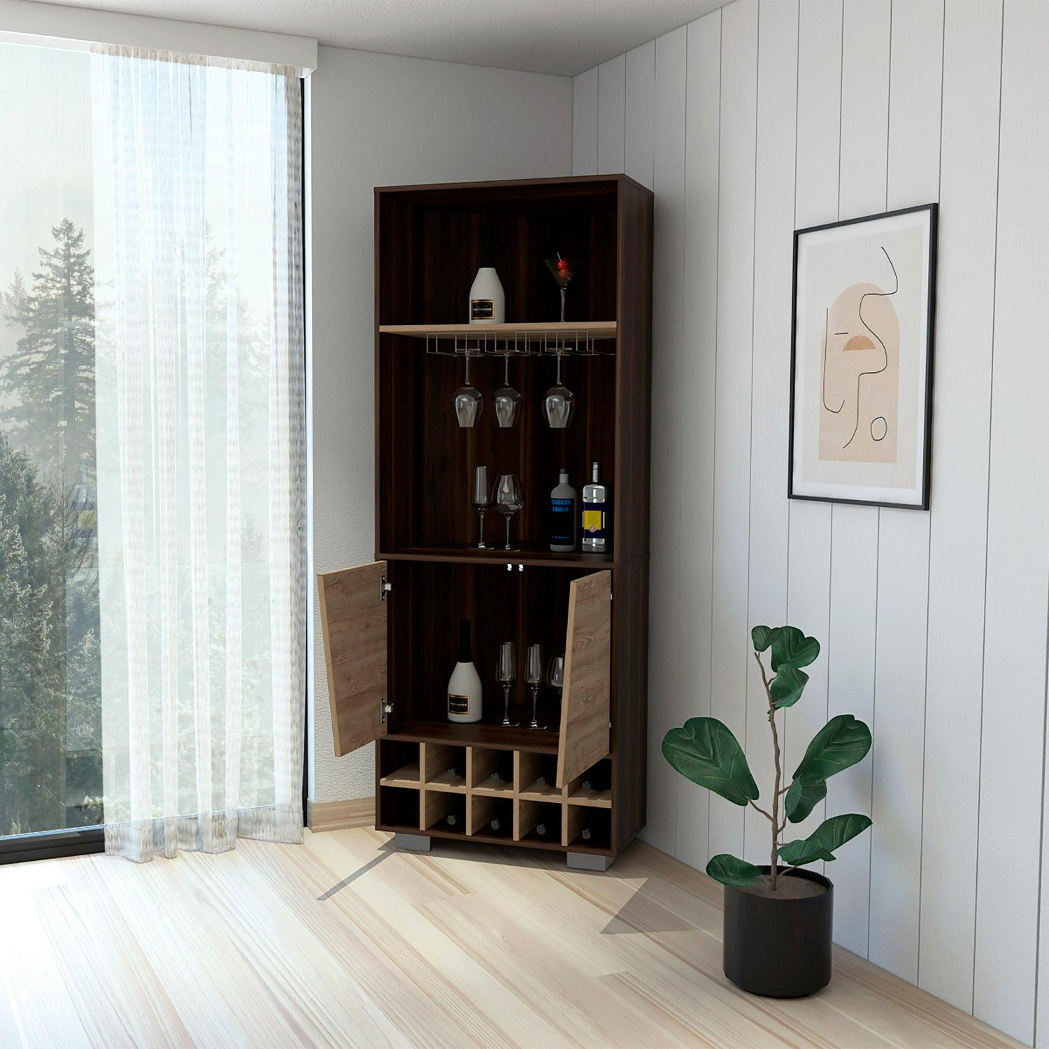 Boahaus Hamilton Bar Cabinet, Dark Oak / Pine - Image 2