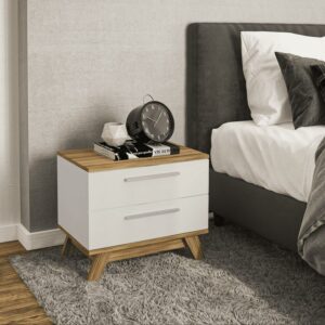 Boahaus Ibiza Modern Nightstand with Two Drawers White, for Bedroom
