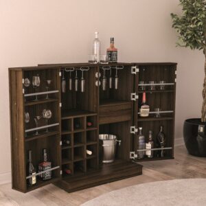 Boahaus Liverpool Modern Bar Cabinet, Wine Storage, 2 Doors, 1 Drawer, Brown