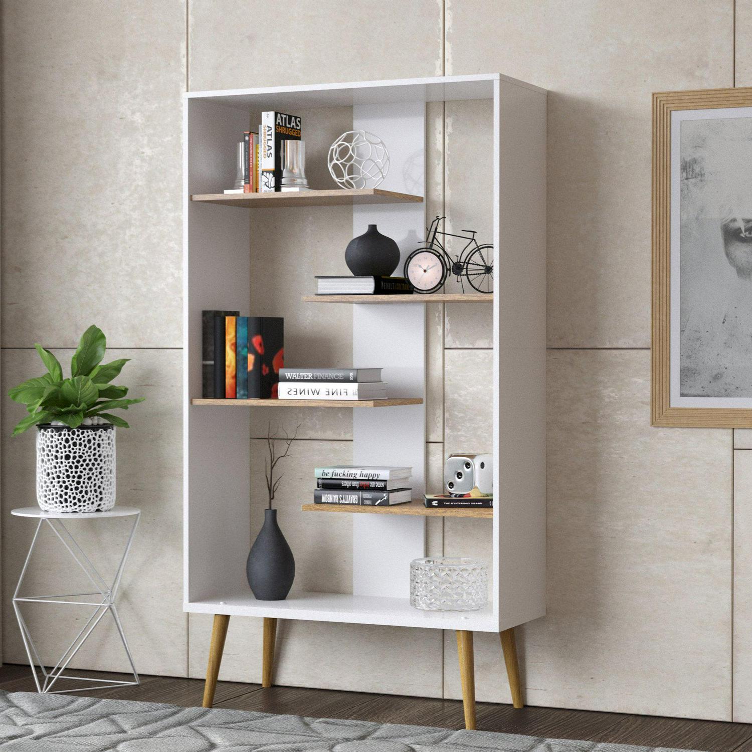 Boahaus Lund Standard Bookcase, 5 Open Shelves, Manufactured Wood, White - Image 3