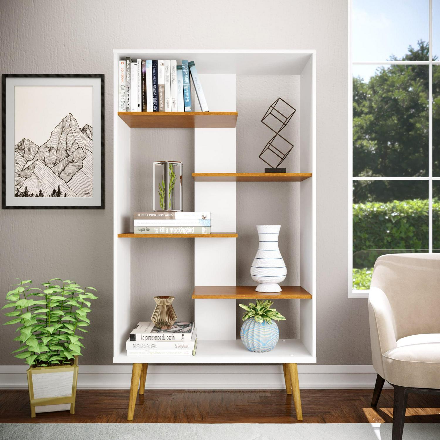 Boahaus Lund Standard Bookcase, 5 Open Shelves, Manufactured Wood, White - Image 2