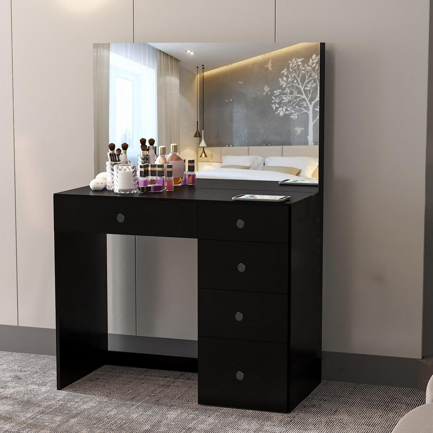 Boahaus Matilda Makeup Vanity Desk, Black Crystal-Ball-Knobs - Image 3