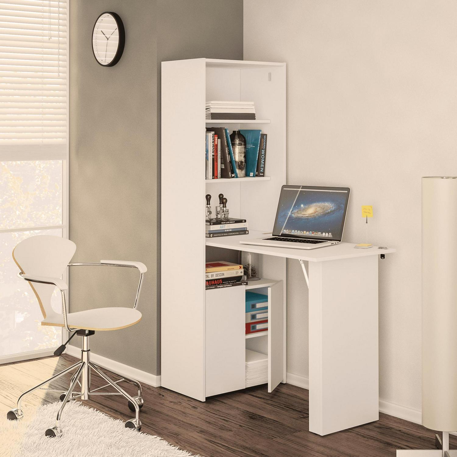 Boahaus Multipurpose Modern Cabinet with Desk and Shelves, White, for Bedroom
