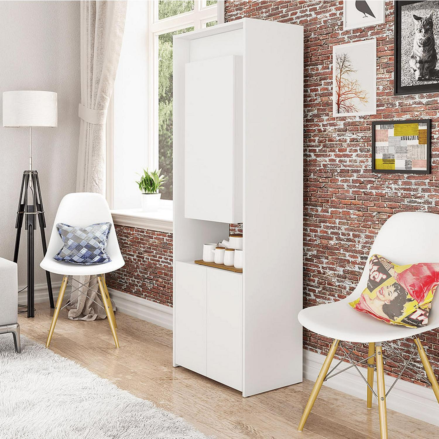 Boahaus Multipurpose Modern Cabinet with Desk and Shelves, White, for Bedroom - Image 2