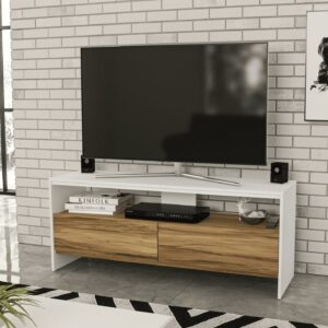 Boahaus Phoenix Modern TV Stand, TVs up to 55", White - Brown, Matte Finish