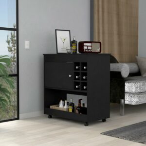 Boahaus Salisbury Modern Bar Cabinet, One Open Shelf, One Cabinet, Black Wengue