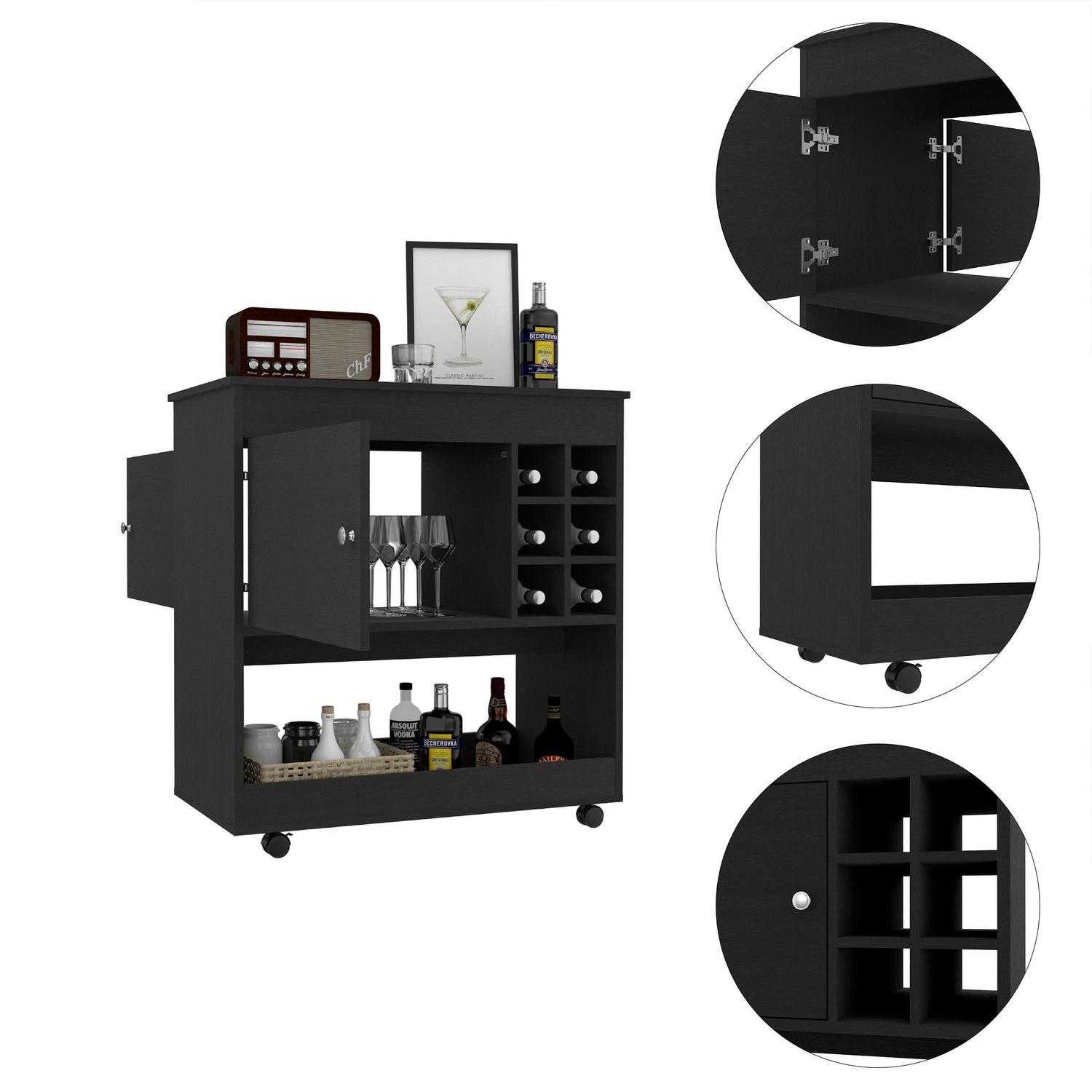 Boahaus Salisbury Modern Bar Cabinet, One Open Shelf, One Cabinet, Black Wengue - Image 4