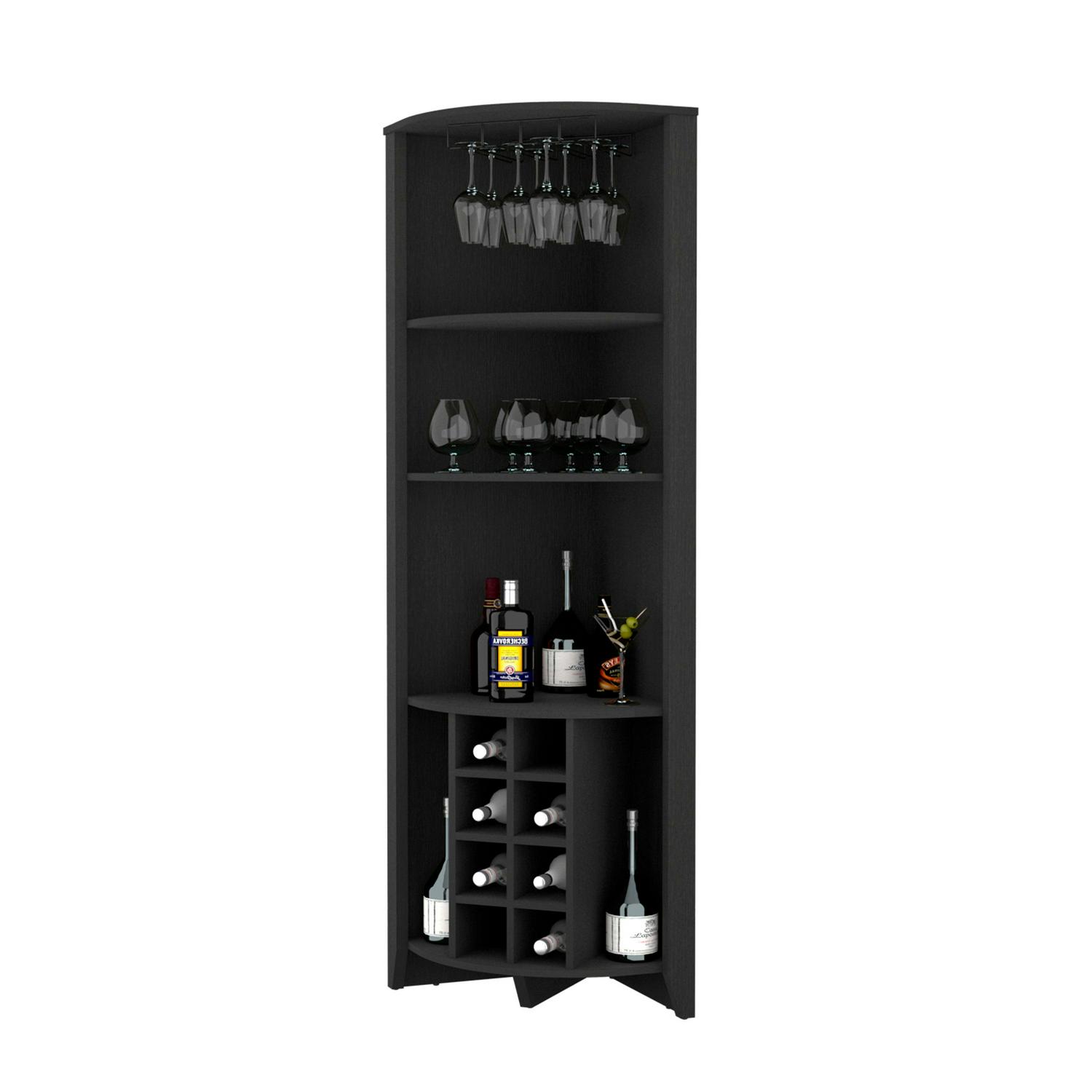 Boahaus Stanley Modern Bar Cabinet, 5 Open Shelves, Wine Glass Rack, Black Wengue - Image 2