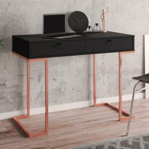 Boahaus Surabaya Desk, Black, 2 Drawers, Metal Frame, for Adults