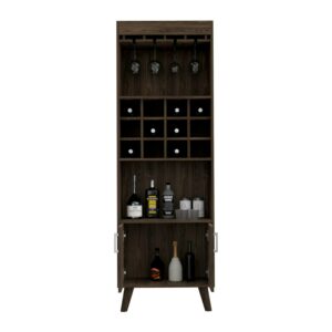 Boahaus Tenby Modern Bar Cabinet with Wine Glass Rack, Dark Walnut