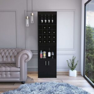 Boahaus Wells Bar Modern Black Painted with Wine Rack