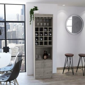 Boahaus Wells Bar with Wine Storage, Cabinets, Light Gray