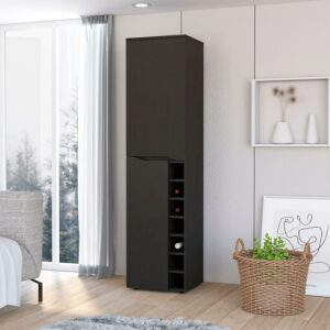 Boahaus Winchester Modern Bar Cabinet, 2 Door, Wine Bottle Rack, Black Wengue
