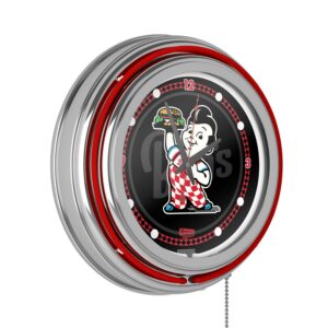 Bobs Big Boy Wordmark Chrome Double Ring Neon Clock