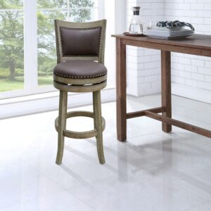 Boraam Cantabria 29" Swivel Faux Leather and Wood Bar Stool - Weathered-White Wire-Brush Finish