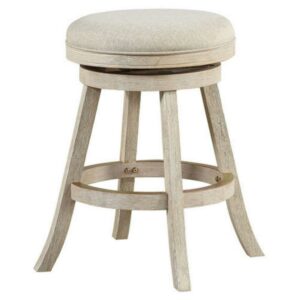 Boraam Fenton 24" Backless Wood and Linen Swivel Counter Stool - Ivory Wire-Brush