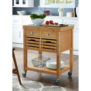 Boraam Kenta Bamboo Kitchen Serving and Storage Cart, Natural
