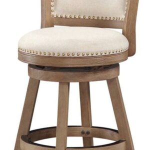 Boraam Melrose Counter Height Swivel Wood Kitchen Bar Stool - Driftwood Wire-Brush & Ivory