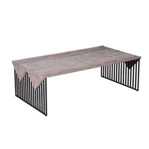 Boraam Sandra 55" Wide Rectangular Wood and Metal Coffee Table - Natural Wood Top and Black Finished Frame