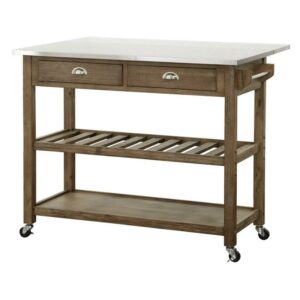 Boraam Sonoma 45"W Drop Leaf Wood Kitchen Cart with Stainless Steel Top - Barnwood Wire-Brush Finish