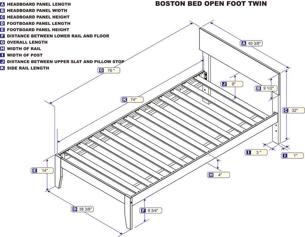 AFI Boston 14" Twin Wood Platform Bed Frame with Modern Headboard, Grey - Image 2
