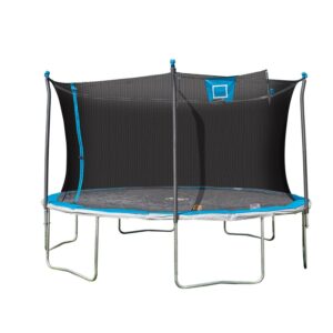 Sportspower Bounce Pro 14' Round Trampoline with Skyslam Basketball Station and Safety-Enclosure in Blue and Silver