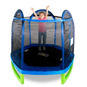 Sportspower 7' My 1st Trampoline for Kids 3-10 with Safety Enclosure Blue and Green