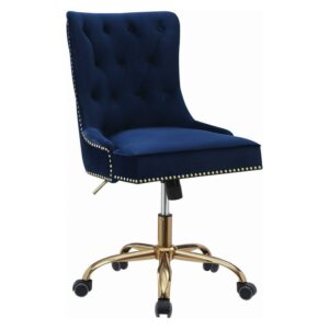 Bowie Upholstered Office Chair with Nailhead Blue and Brass