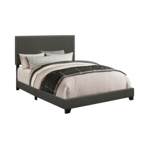 Boyd Eastern King Upholstered Bed with Nailhead Trim Charcoal