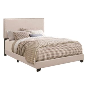Boyd Full Upholstered Bed with Nailhead Trim Ivory
