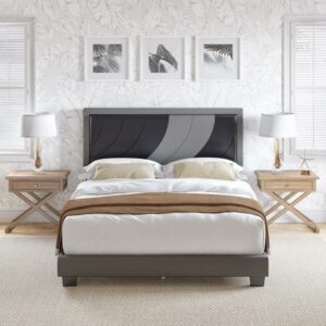 Boyd Sleep Bree Black/Gray Faux Leather Queen Size Fully Upholstered Platform Bed Frame with Adjustable Headboard