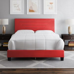 Boyd Sleep Luxembourg Red Faux Leather Queen Size Fully Upholstered Platform Bed Frame with Adjustable Headboard, Qualified Box Spring or Foundation Required for Use