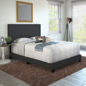 Boyd Sleep Milan Black Linen Queen Size Fully Upholstered Platform Bed Frame with Adjustable Headboard, Qualified Box Spring or Foundation Required for Use