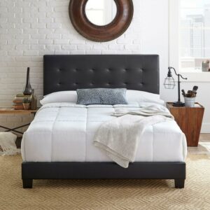 Boyd Sleep Roma Black Faux Leather Full Size Fully Upholstered Platform Bed Frame with Adjustable Headboard