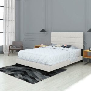 Boyd Sleep Sicily Off White Linen Queen Size Fully Upholstered Platform Bed Frame with Adjustable Headboard