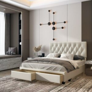 Boyd Sleep Verona Faux Leather Upholstered Tufted Platform Storage Bed Frame, Queen, White