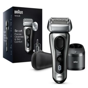 Braun Series 8 8457CC Electric Shaver for Men with Beard Trimmer, Cleaning & Charging Center, Sliver