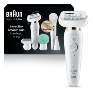 Braun Silk-Epil 9 Flex 9-300 Beauty Set, Epilator for Women, White/Gold