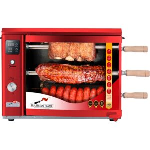 Brazilian Flame Brazilian Gas Rotisserie Grill with 3 Skewers in Red