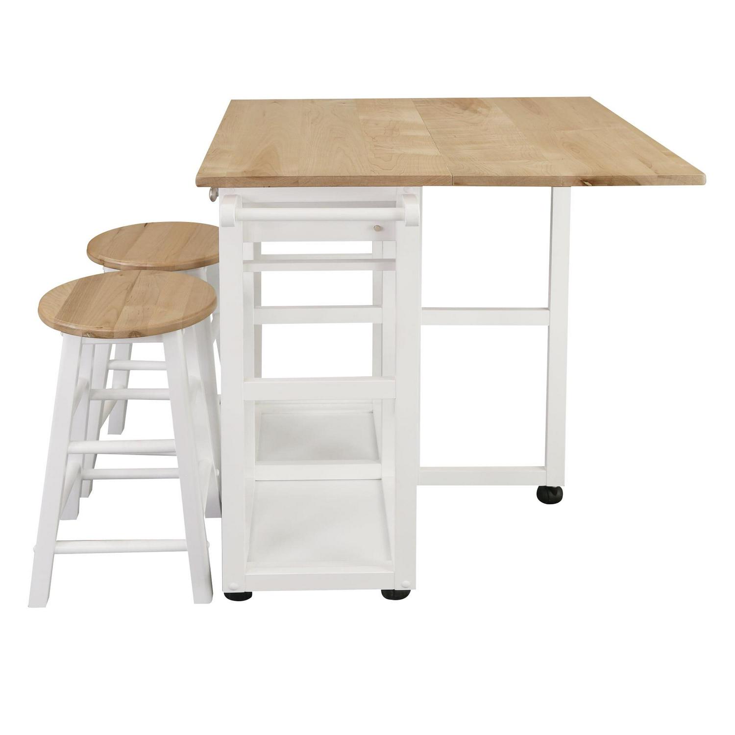 American Trails Breakfast Cart with Drop-Leaf Table, American Maple Top, Square - White - Image 9