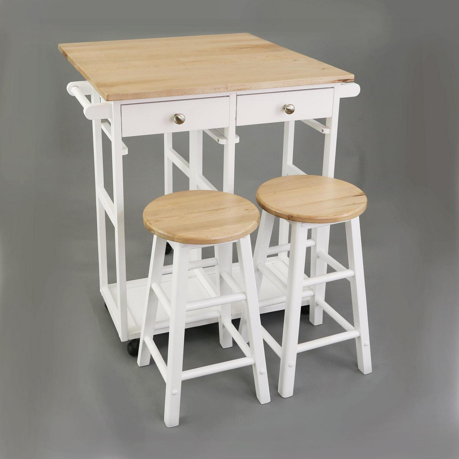 American Trails Breakfast Cart with Drop-Leaf Table, American Maple Top, Square - White - Image 12