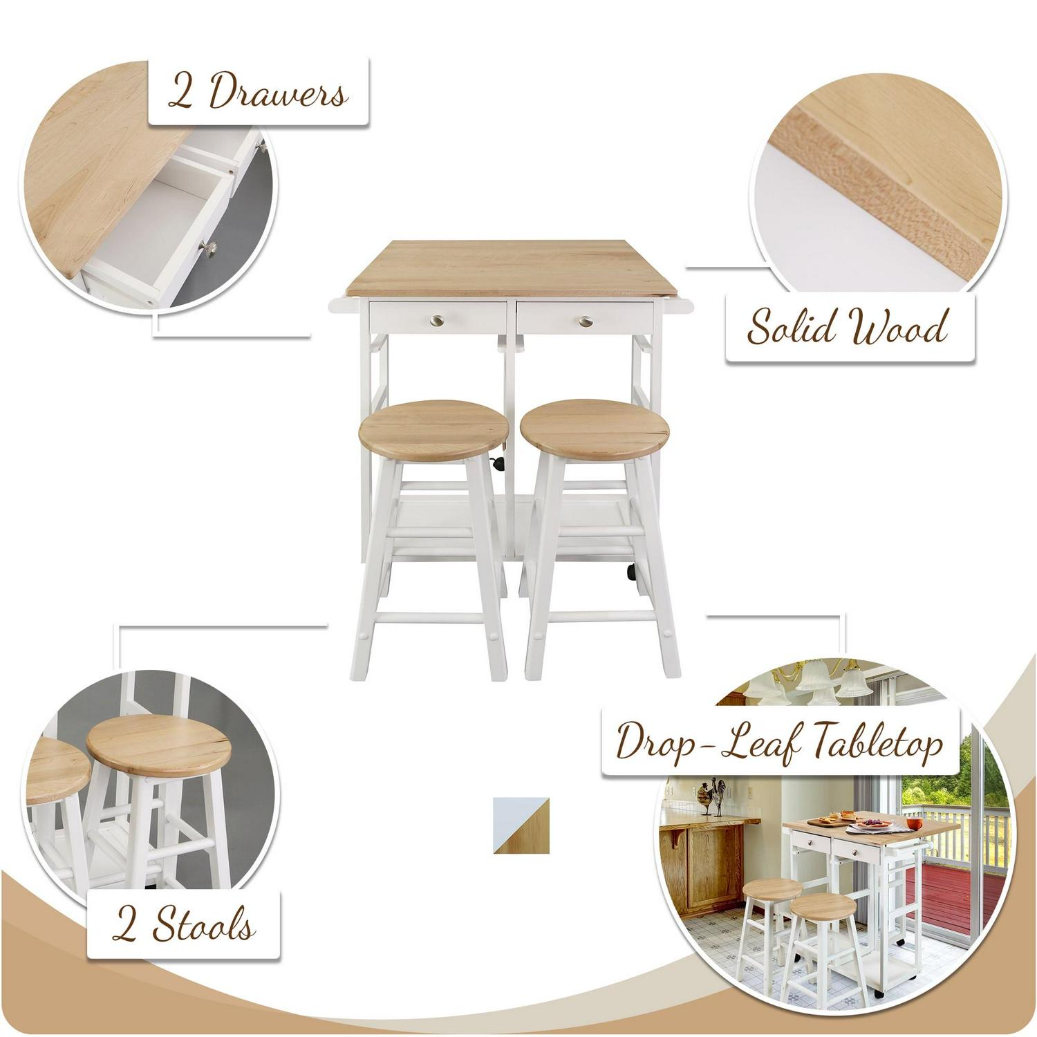 American Trails Breakfast Cart with Drop-Leaf Table, American Maple Top, Square - White - Image 4