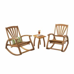 Breccan Outdoor Acacia Wood 2 Piece Recliner Rocking Chair Chat Set - Teak