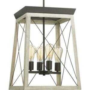 P500178-143-Progress Lighting-Briarwood 4-Light Caged Lantern Pendant - 20.13 Inches Tall and 15.5 Inches Wide-Graphite Finish -Traditional