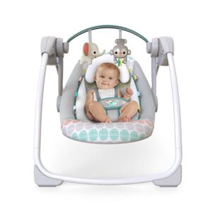 Bright Starts Whimsical Wild Portable Compact Baby Swing with Taggies, Unisex, Newborn and up