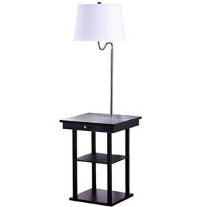 Brightech Madison - Narrow Nightstand with Built in Lamp, USB Port & Shelves for Bedrooms - Mid Century Modern End Table & Attached Floor Lamp for Living Rooms - Side Table & Reading Light