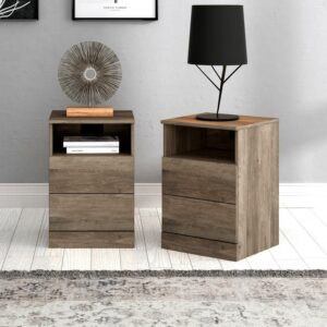 Brindle Rectangular Nightstands with USB and Storage, Set of 2, Weathered Gray