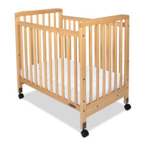 Child Craft Bristol Compact Portable Crib with 3" Mattress, Durable Wood Frame, Quiet Casters, Natural