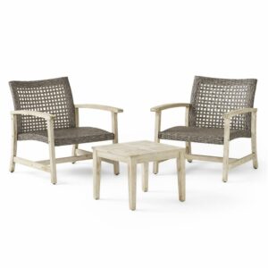 Brittani Outdoor Wood and Wicker 2 Seater Chat Set - Mixed Mocha and Natural