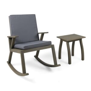 Brixton Outdoor Acacia Wood Rocking Chair with Side Table, Gray and Dark Gray